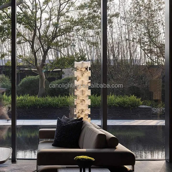 Lampadaire en albâtre Biham, colonne tressée, vue 2 sur 6