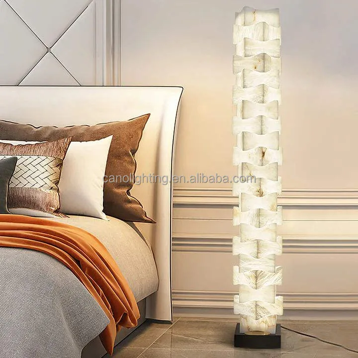 Lampadaire en albâtre Biham, colonne tressée, vue 4 sur 6