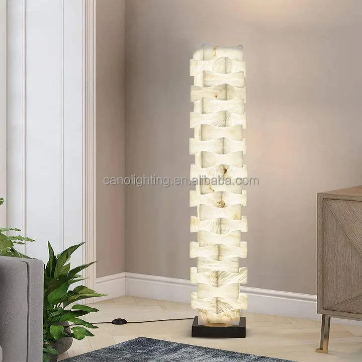 Lampadaire en albâtre Biham, colonne tressée, vue 5 sur 6