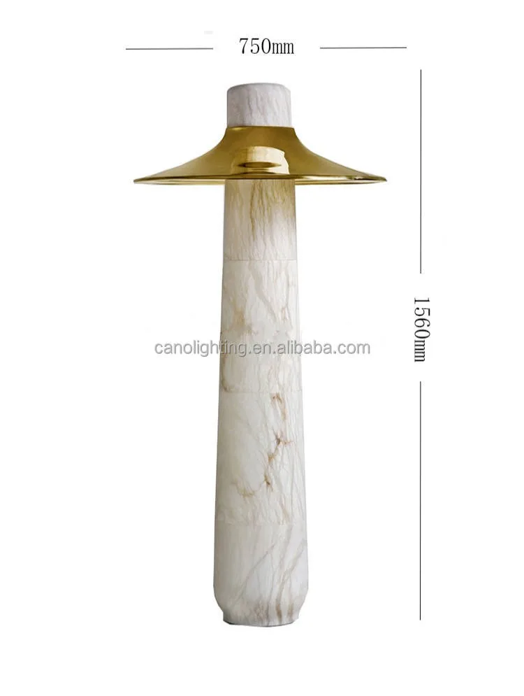 Lampadaire en albâtre Botein, colonne à chapeau de laiton, vue 4 sur 6