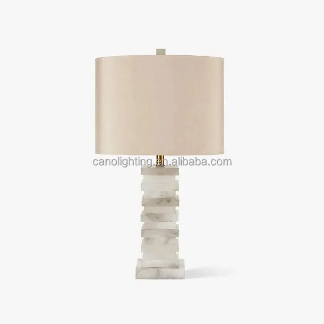 Lampe en albâtre Alshain, pied en blocs, abat-jour