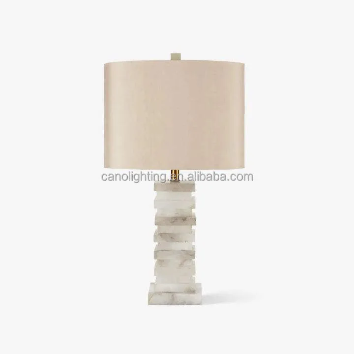 Lampe en albâtre Alshain, pied en blocs, abat-jour