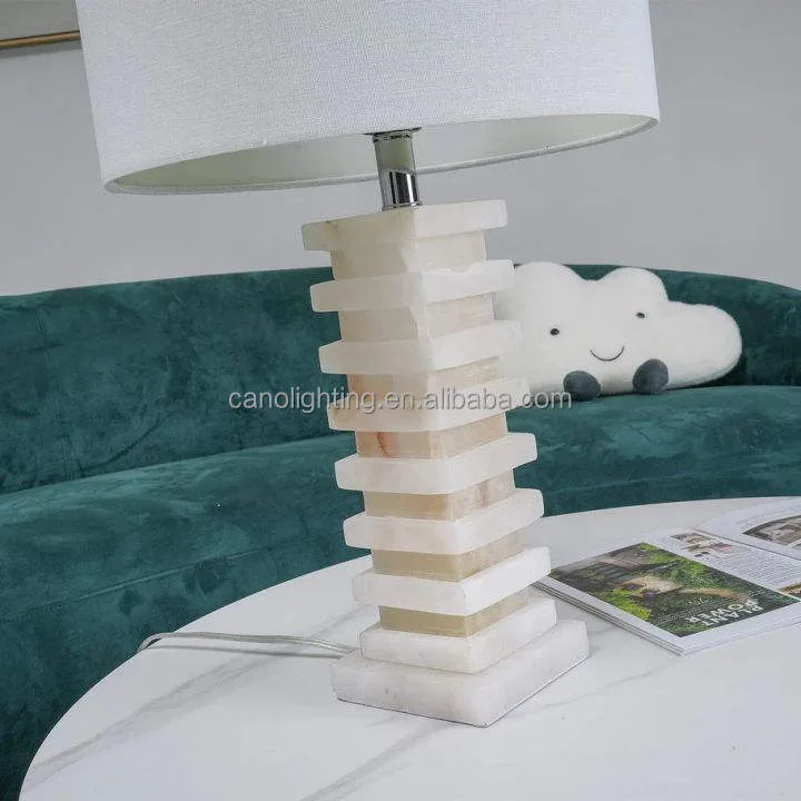 Lampe en albâtre Alshain, pied en blocs, abat-jour, vue 6 sur 6