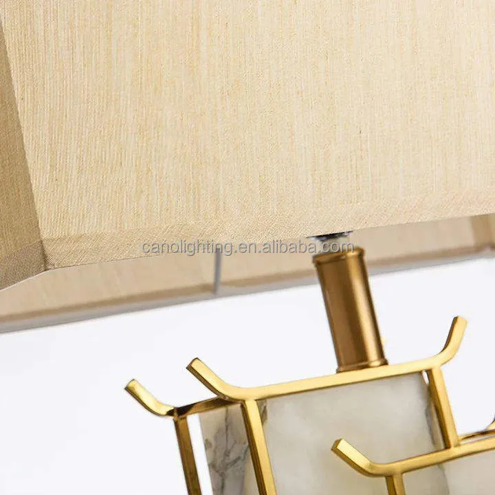 Lampe en albâtre Heze, cadre de laiton, abat-jour, vue 3 sur 6