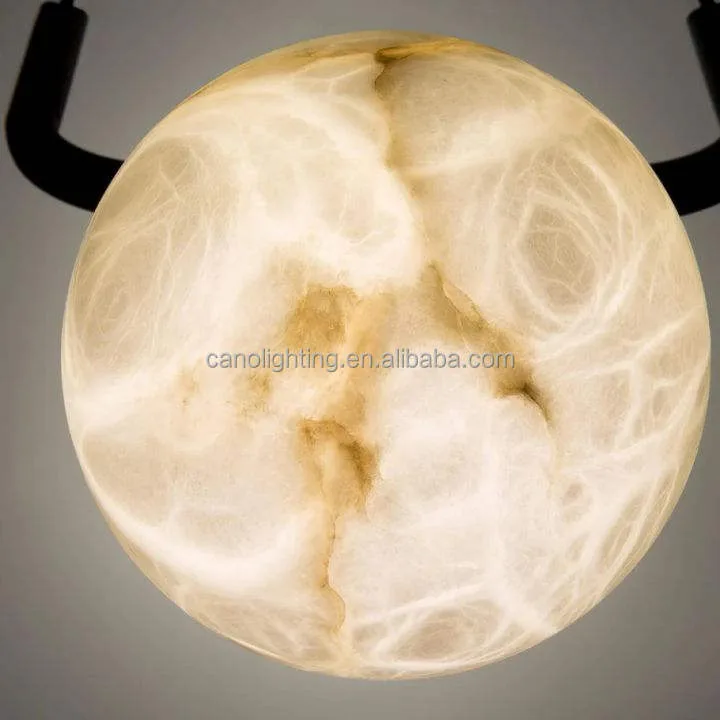 Lampe en albâtre Homam, globe et cadre noir, vue 4 sur 6