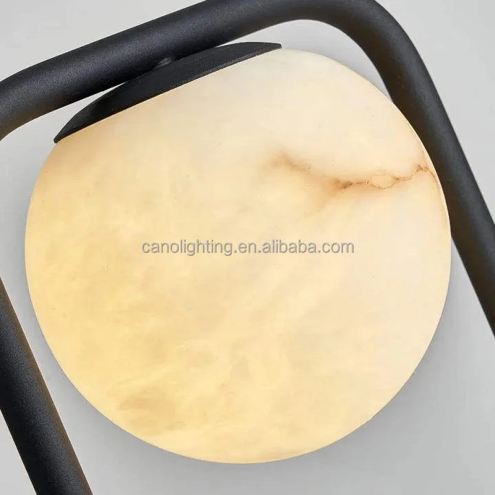 Lampe en albâtre Homam, globe et cadre noir, vue 5 sur 6