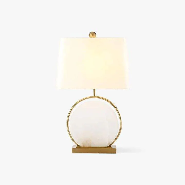Lampe en albâtre Matar, anneau de laiton, abat-jour