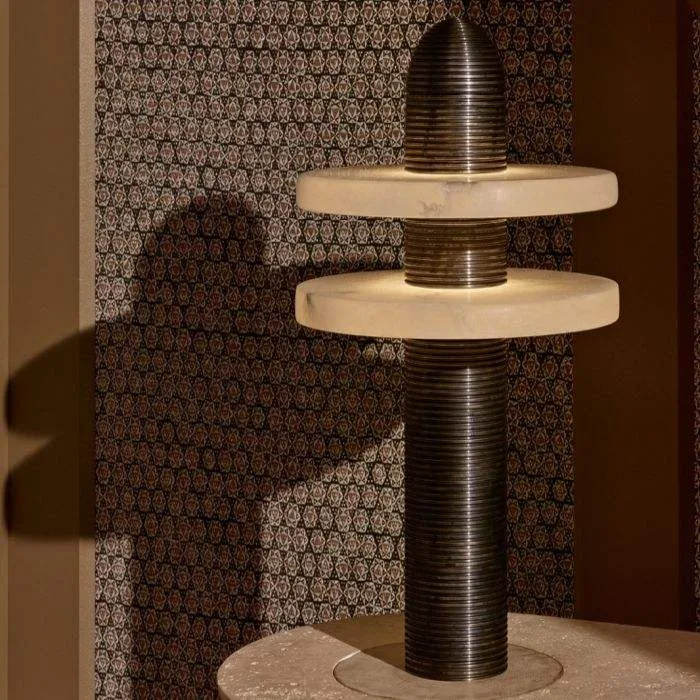 Lampe en albâtre Rotanev, disques empilés, vue 2 sur 6