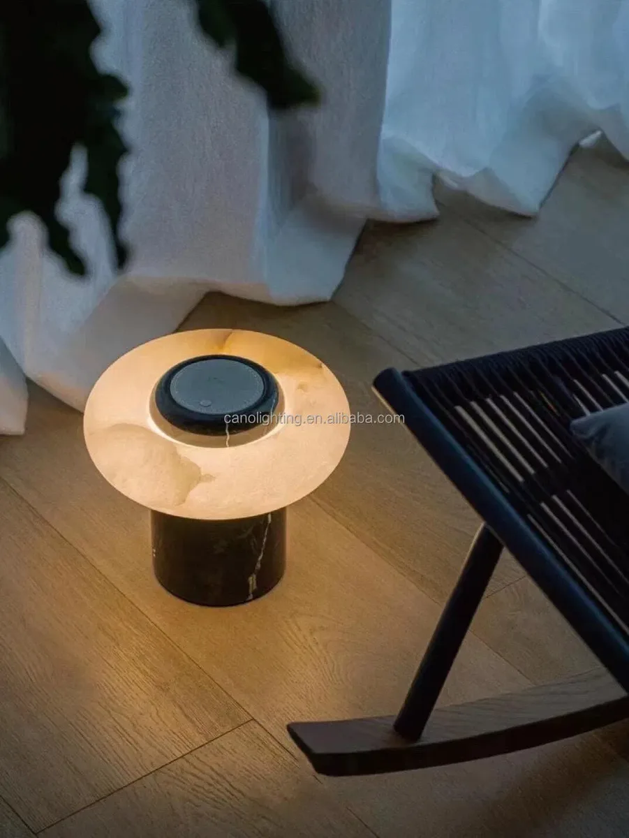 Lampe en albâtre Zaniah, champignon, vue 3 sur 6