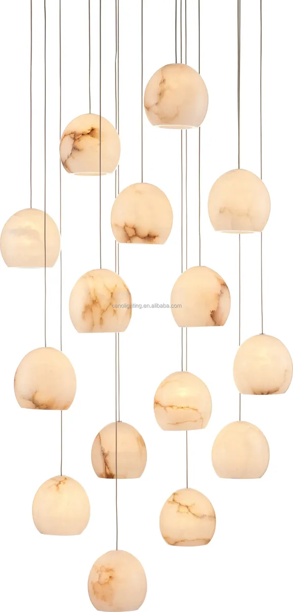 Lustre en albâtre Achernar, rideau de sphères, vue 5 sur 6