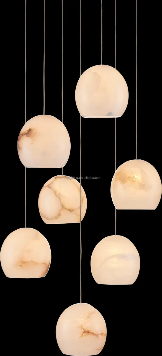 Lustre en albâtre Achernar, rideau de sphères, vue 6 sur 6