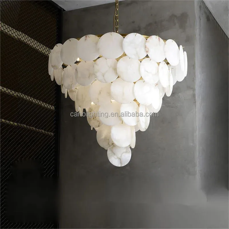 Lustre en albâtre Algol, conique en disques, vue 2 sur 6