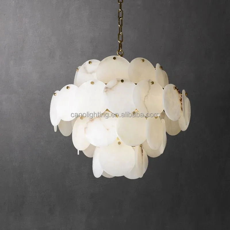 Lustre en albâtre Algol, conique en disques, vue 3 sur 6