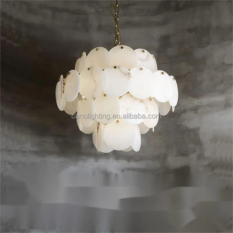 Lustre en albâtre Algol, conique en disques, vue 4 sur 6