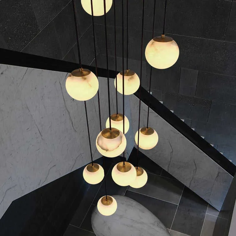 Lustre en albâtre Alnilam, cascade de globes, vue 3 sur 6