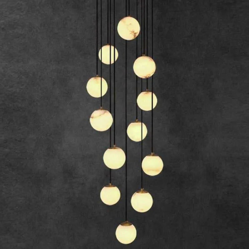 Lustre en albâtre Alnilam, cascade de globes, vue 4 sur 6