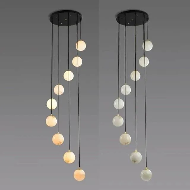 Lustre en albâtre Alnilam, cascade de globes, vue 5 sur 6