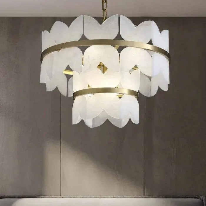 Lustre en albâtre Alnitak, à trois étages, vue 3 sur 6