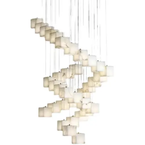 Lustre en albâtre Canopus, spirale de cubes