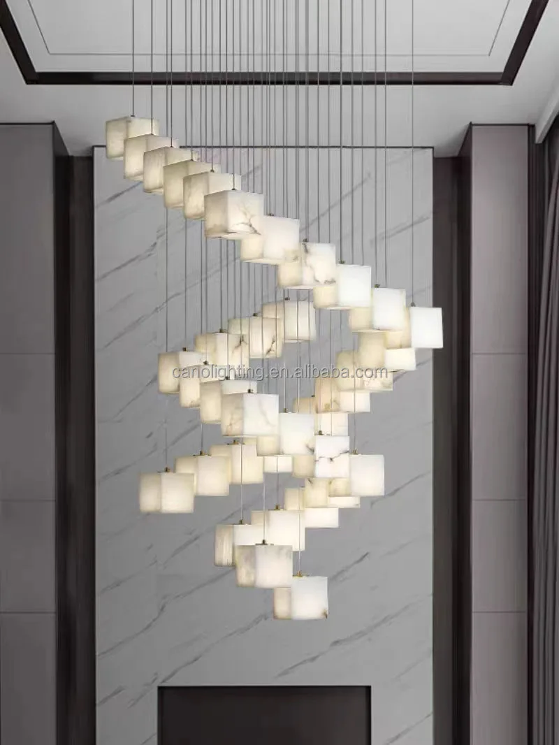 Lustre en albâtre Canopus, spirale de cubes, vue 2 sur 6