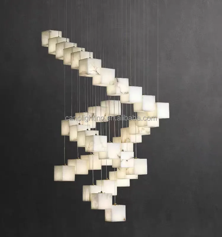 Lustre en albâtre Canopus, spirale de cubes, vue 3 sur 6