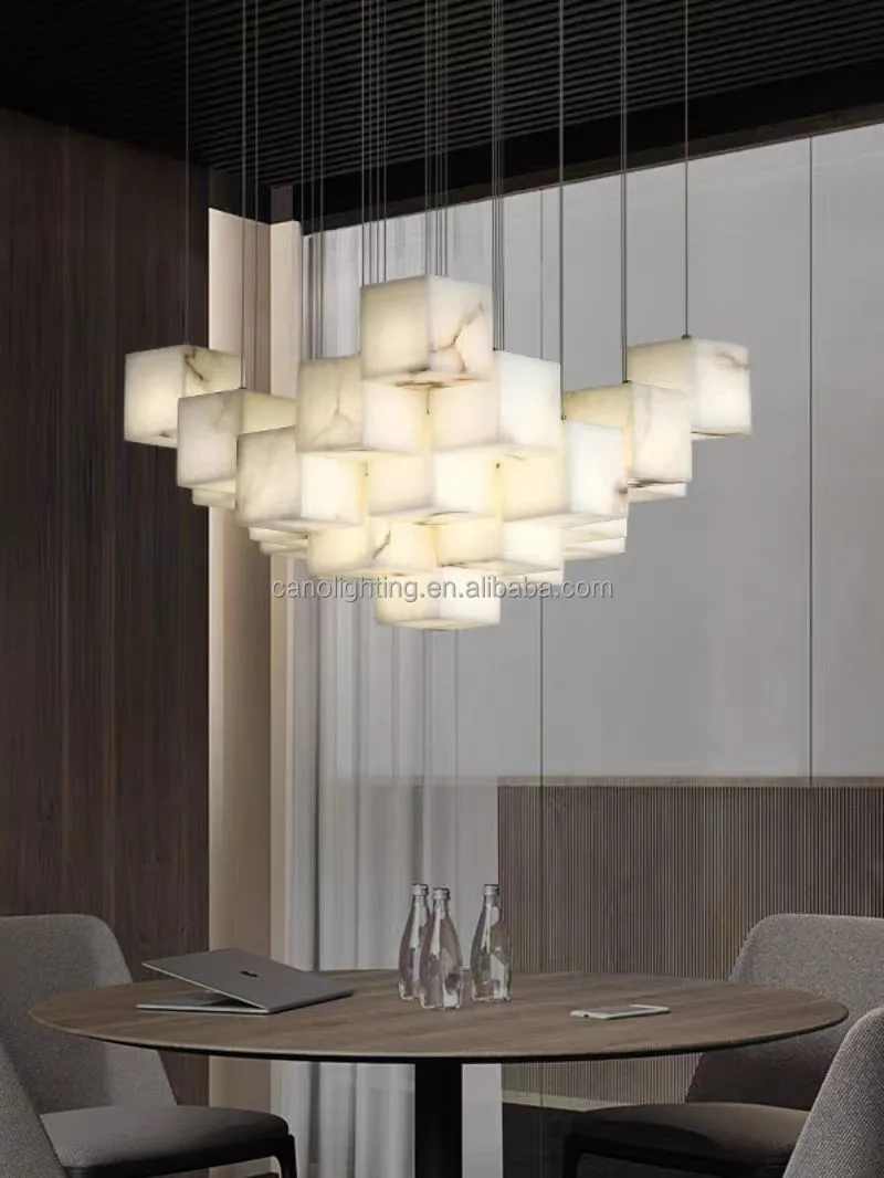 Lustre en albâtre Canopus, spirale de cubes, vue 4 sur 6