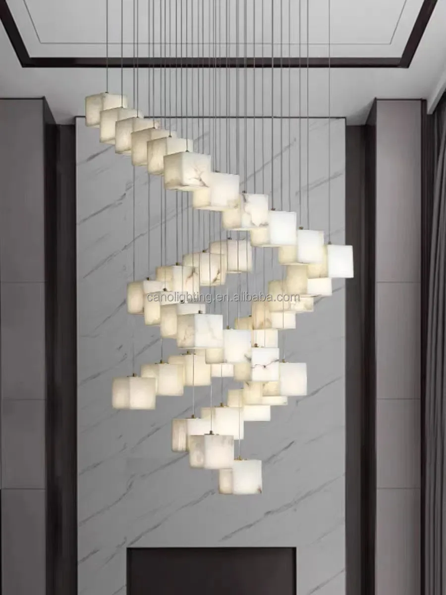Lustre en albâtre Canopus, spirale de cubes, vue 5 sur 6