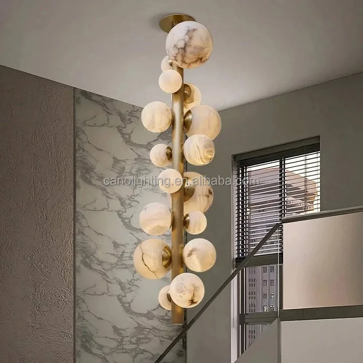 Lustre en albâtre Denebola, colonne de sphères, vue 2 sur 6