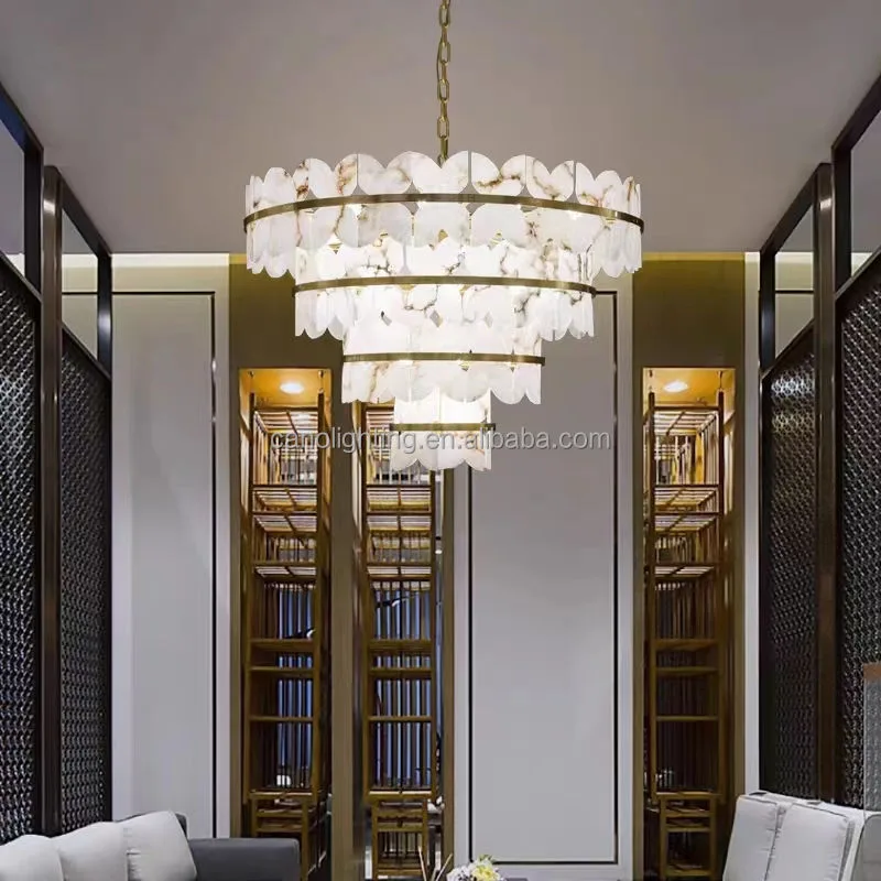 Lustre en albâtre Dubhe, à quatre étages de feuilles, vue 2 sur 6