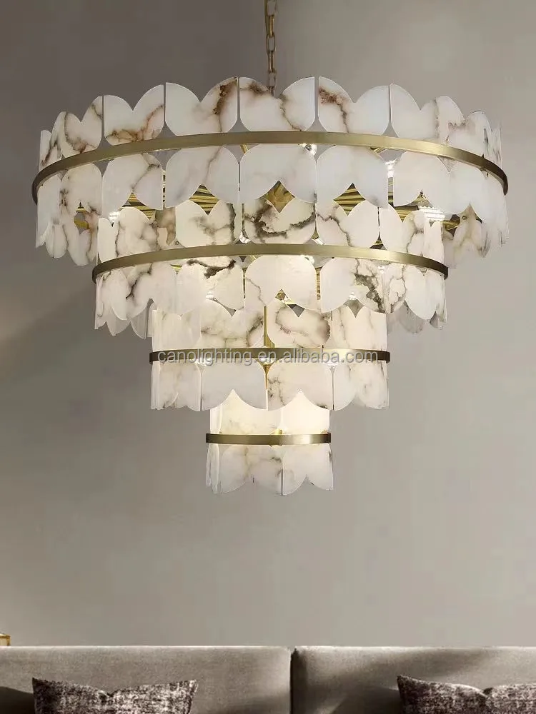 Lustre en albâtre Dubhe, à quatre étages de feuilles, vue 3 sur 6
