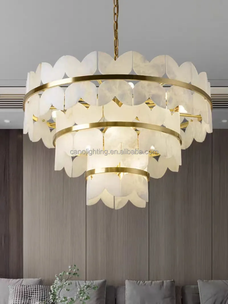 Lustre en albâtre Dubhe, à quatre étages de feuilles, vue 4 sur 6