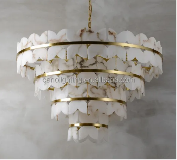 Lustre en albâtre Dubhe, à quatre étages de feuilles, vue 5 sur 6