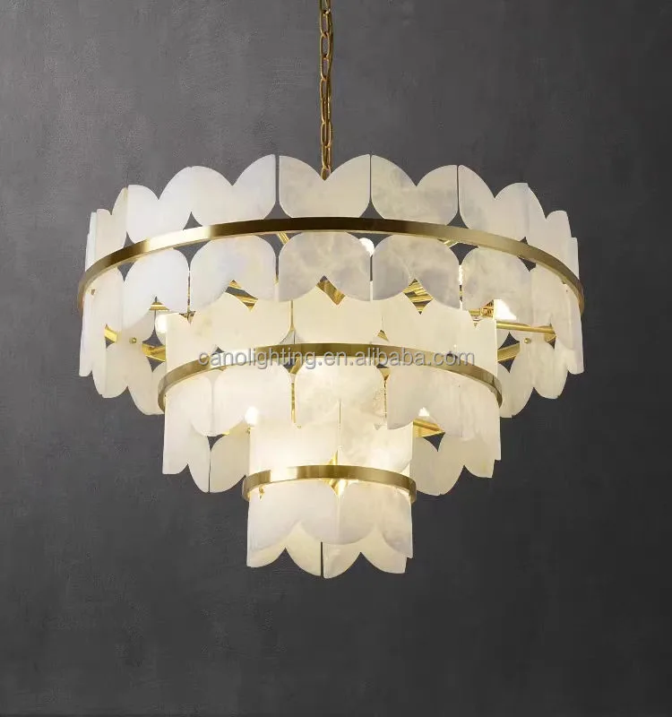 Lustre en albâtre Dubhe, à quatre étages de feuilles, vue 6 sur 6