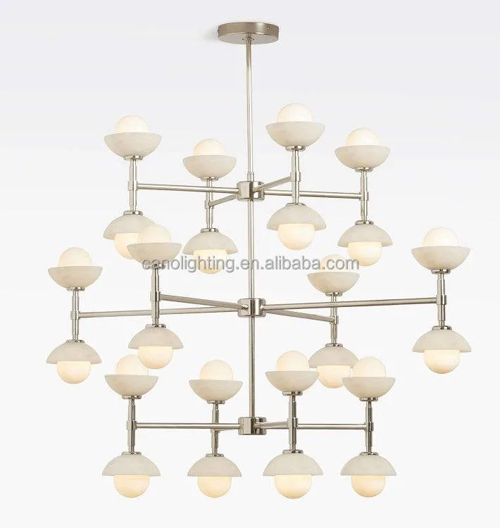 Lustre en albâtre Hamal, à bras et coupoles, vue 4 sur 6