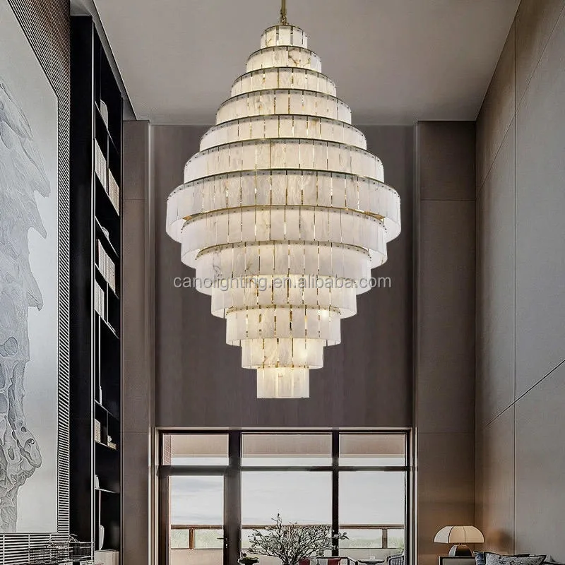 Lustre en albâtre Markab, spirale de grande hauteur, vue 5 sur 6