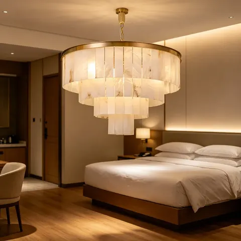 Lustre en albâtre Megrez, tambour à étages
