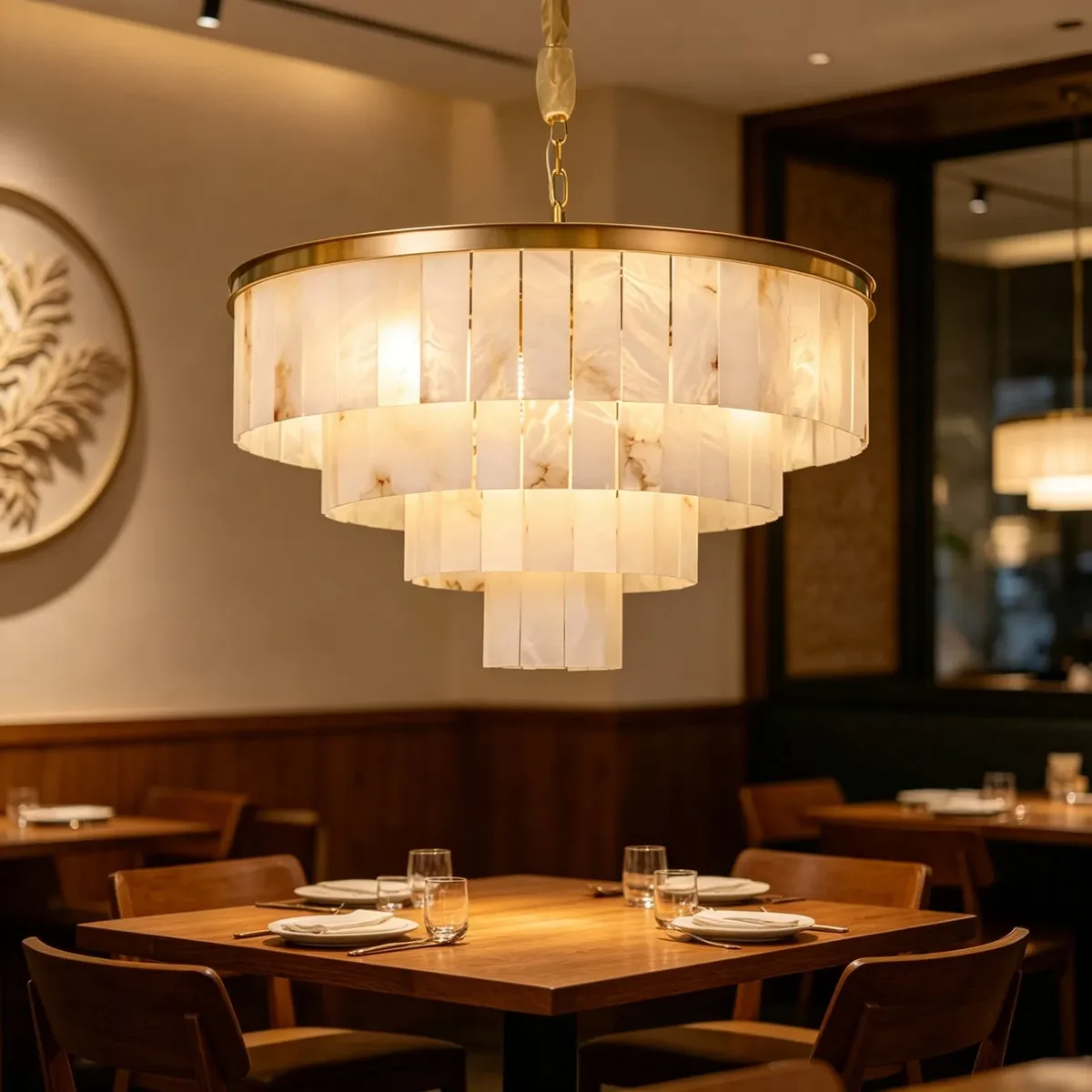 Lustre en albâtre Megrez, tambour à étages, vue 2 sur 6
