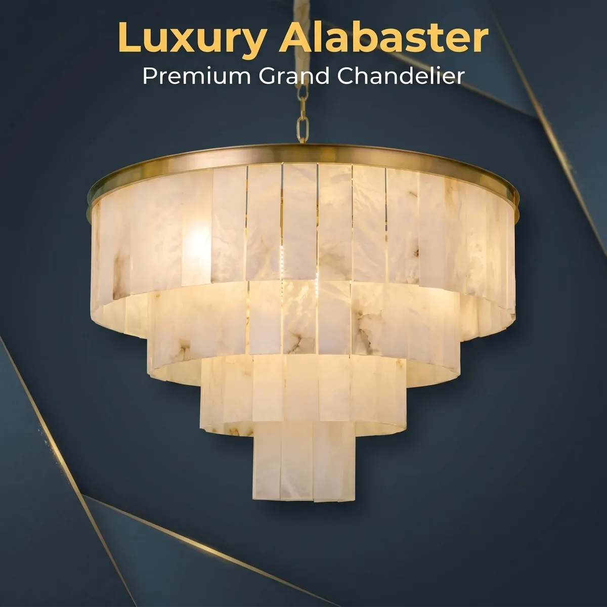 Lustre en albâtre Megrez, tambour à étages, vue 5 sur 6