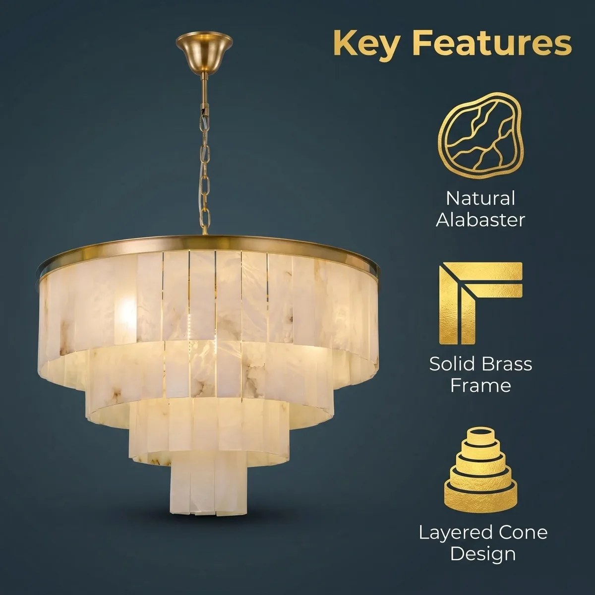 Lustre en albâtre Megrez, tambour à étages, vue 6 sur 6