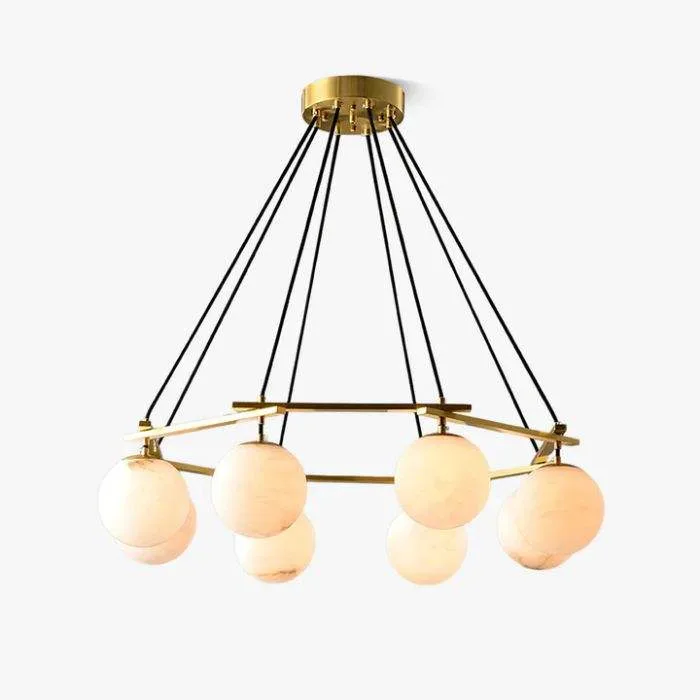 Lustre en albâtre Menkar, couronne de globes, vue 2 sur 6