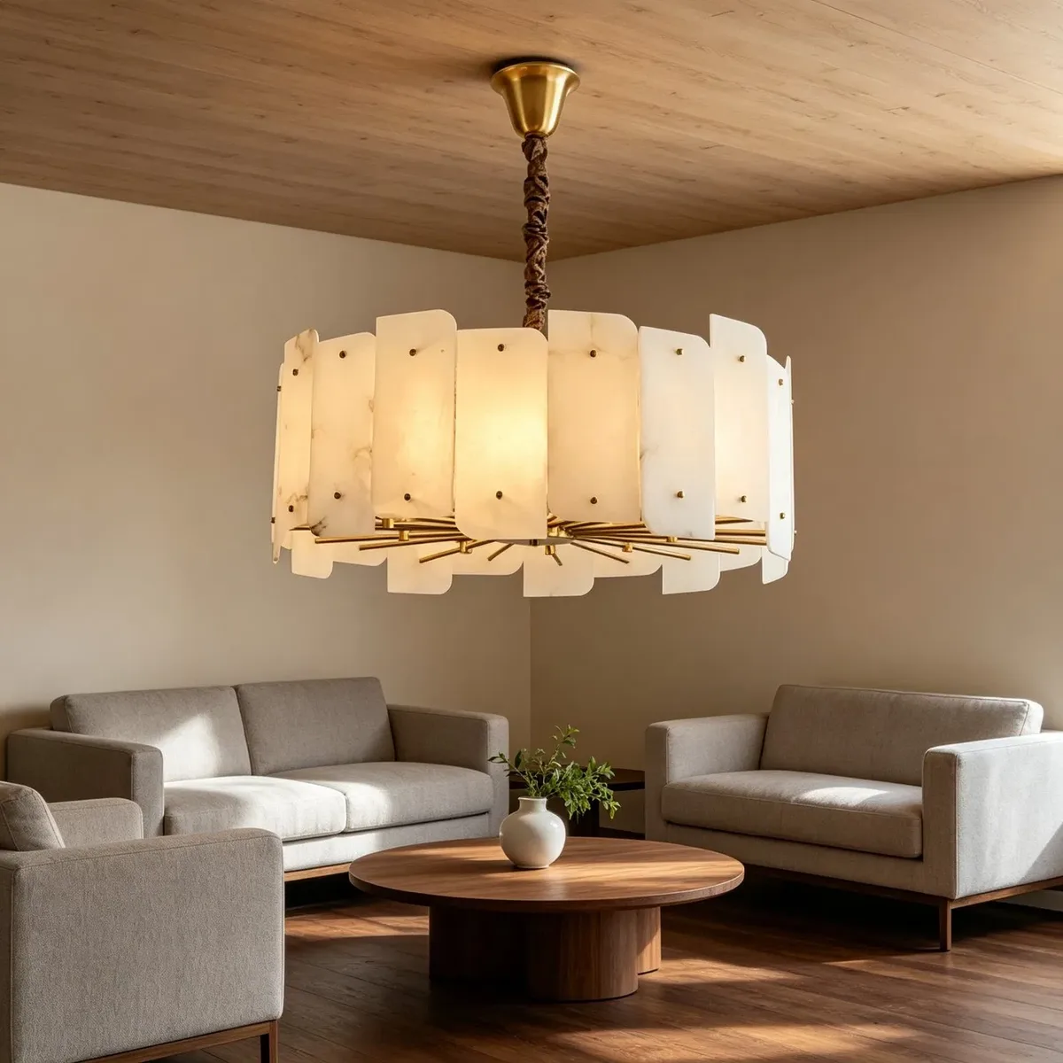 Lustre en albâtre Merak, tambour à pans, vue 3 sur 6