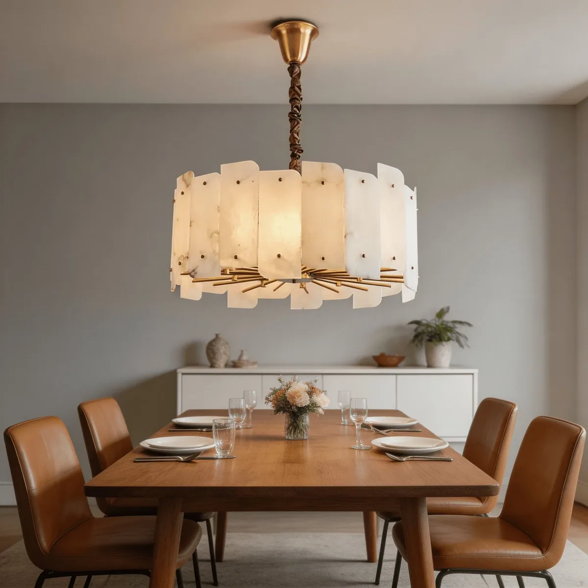 Lustre en albâtre Merak, tambour à pans, vue 5 sur 6