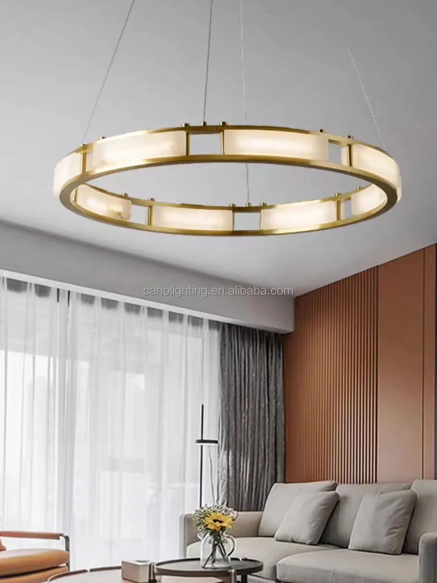 Lustre en albâtre Mimosa, anneau de plaques, vue 3 sur 6