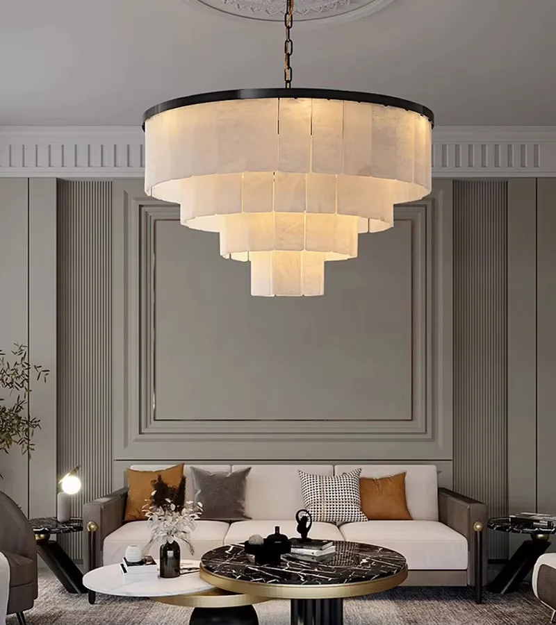 Lustre en albâtre Mirach, conique à étages, vue 4 sur 6