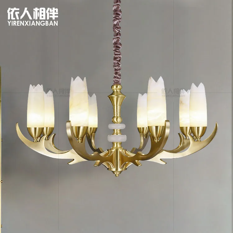 Lustre en albâtre Mirfak, à bras et tulipes