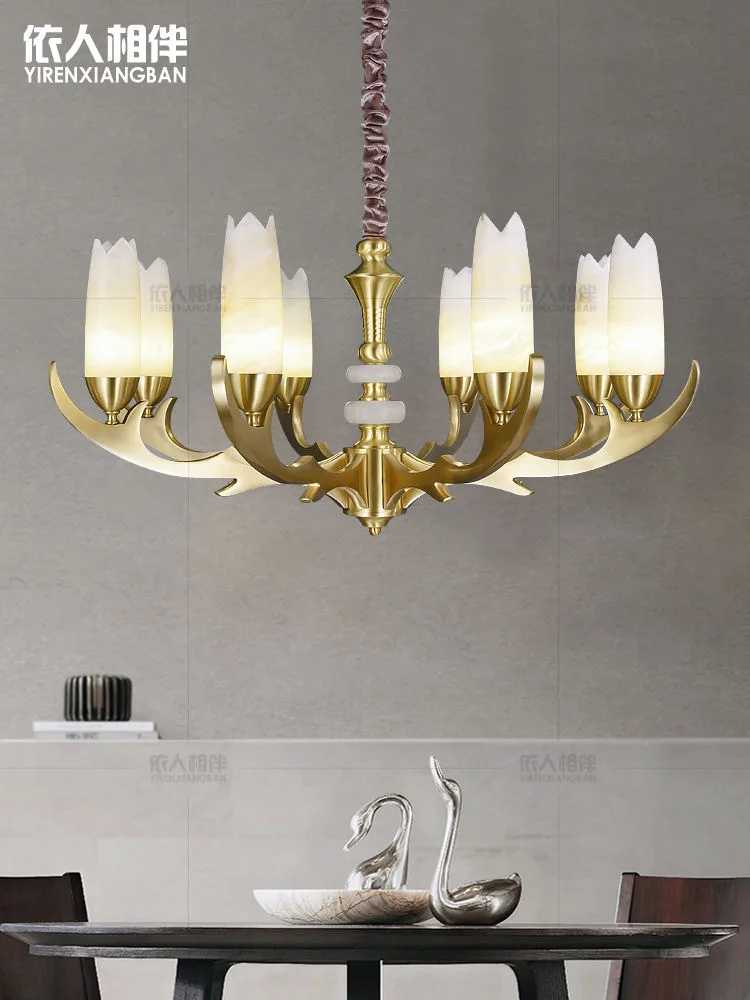 Lustre en albâtre Mirfak, à bras et tulipes, vue 3 sur 6