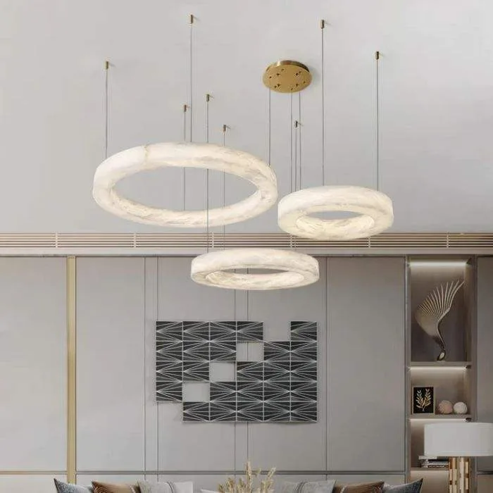Lustre en albâtre Nunki, anneau lumineux, vue 3 sur 6