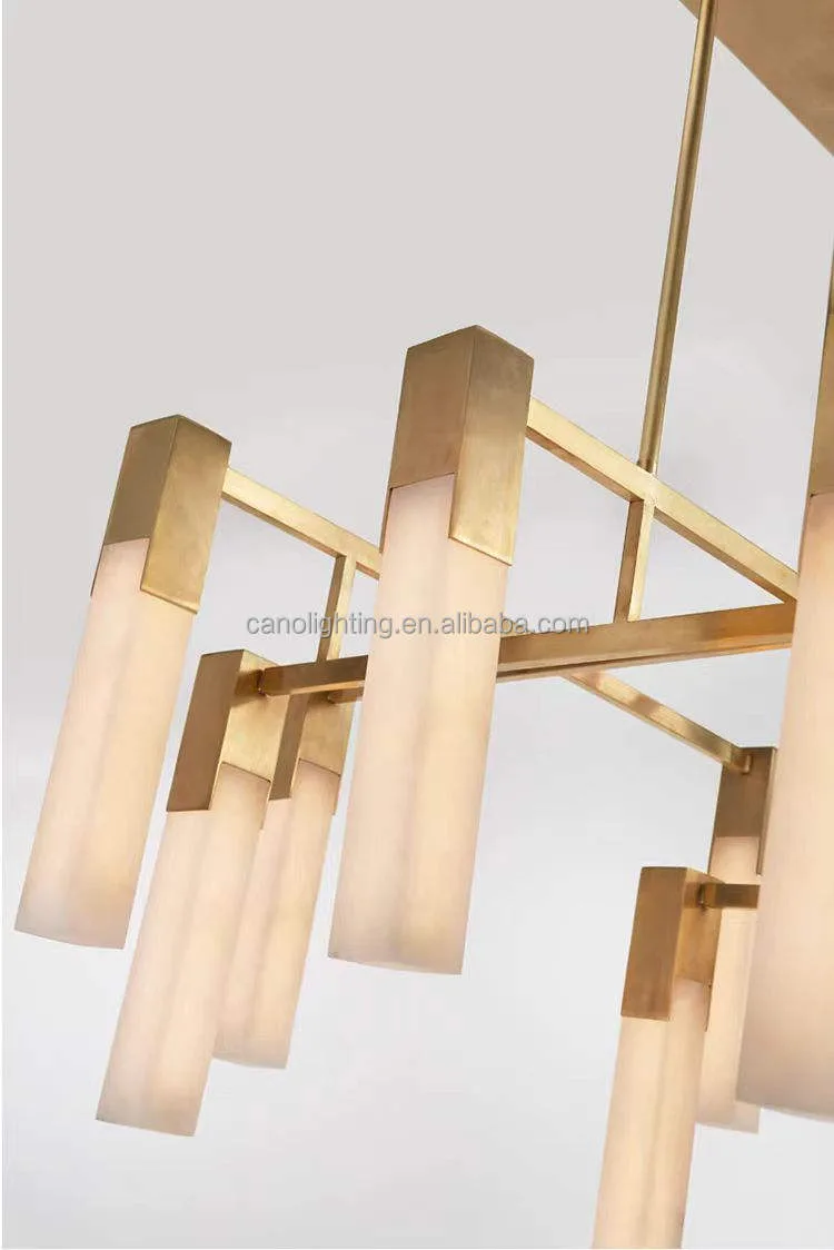 Lustre en albâtre Sadr, rectangulaire à tubes, vue 2 sur 6
