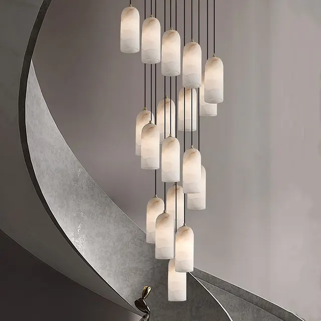 Lustre en albâtre Saïph, en cascade de cylindres
