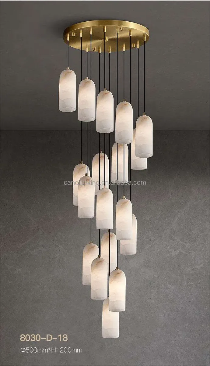 Lustre en albâtre Saïph, en cascade de cylindres, vue 2 sur 6